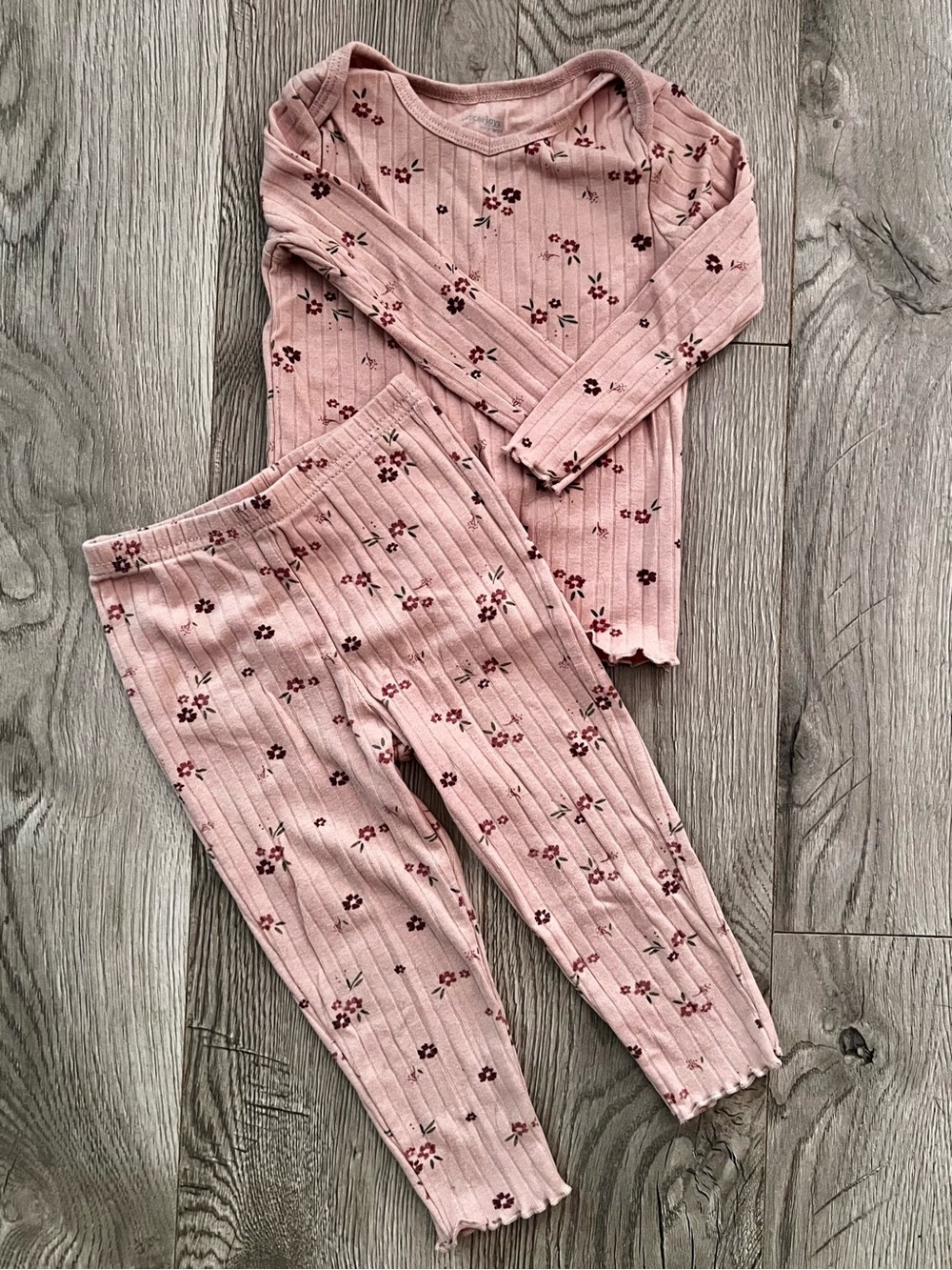 Pink Floral Ribbed Two-Piece Set